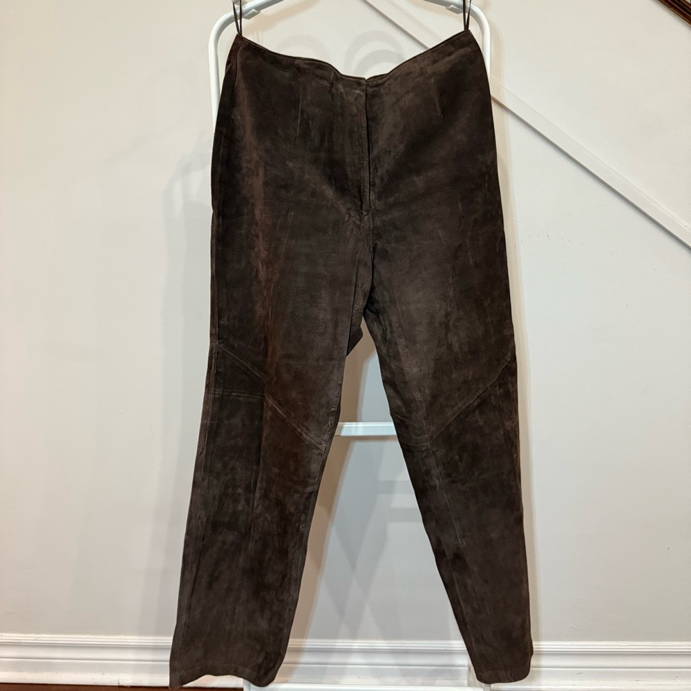 Vintage Yvonne Marie Women’s High Rise Brown Vanishing Waist Suede Leather Pants